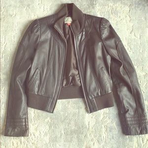 Hung brown leather jacket